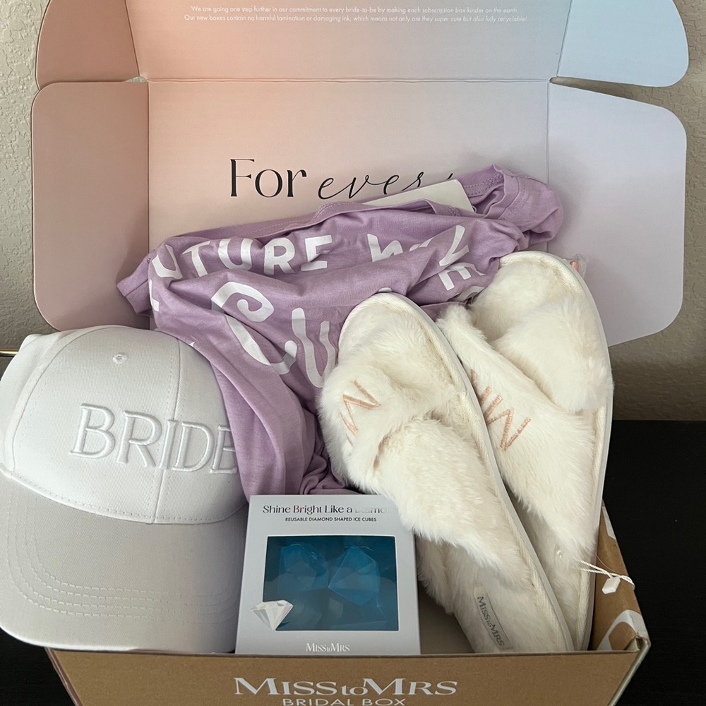 Miss to Mrs Bridal Box with White Hat and Slippers